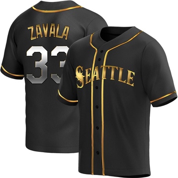 Seby Zavala Men's Replica Seattle Mariners Black Golden Alternate Jersey