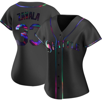 Seby Zavala Women's Replica Seattle Mariners Black Holographic Alternate Jersey